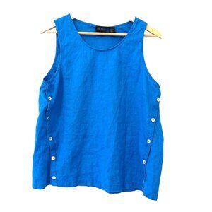 RACHEL ROY Women's XL Blue Relaxed Sleeveless 100% Linen Crewneck Casual Blouse